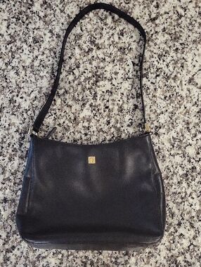 Etienne Aigner Black Leather Shoulder Bag with Gold Logo